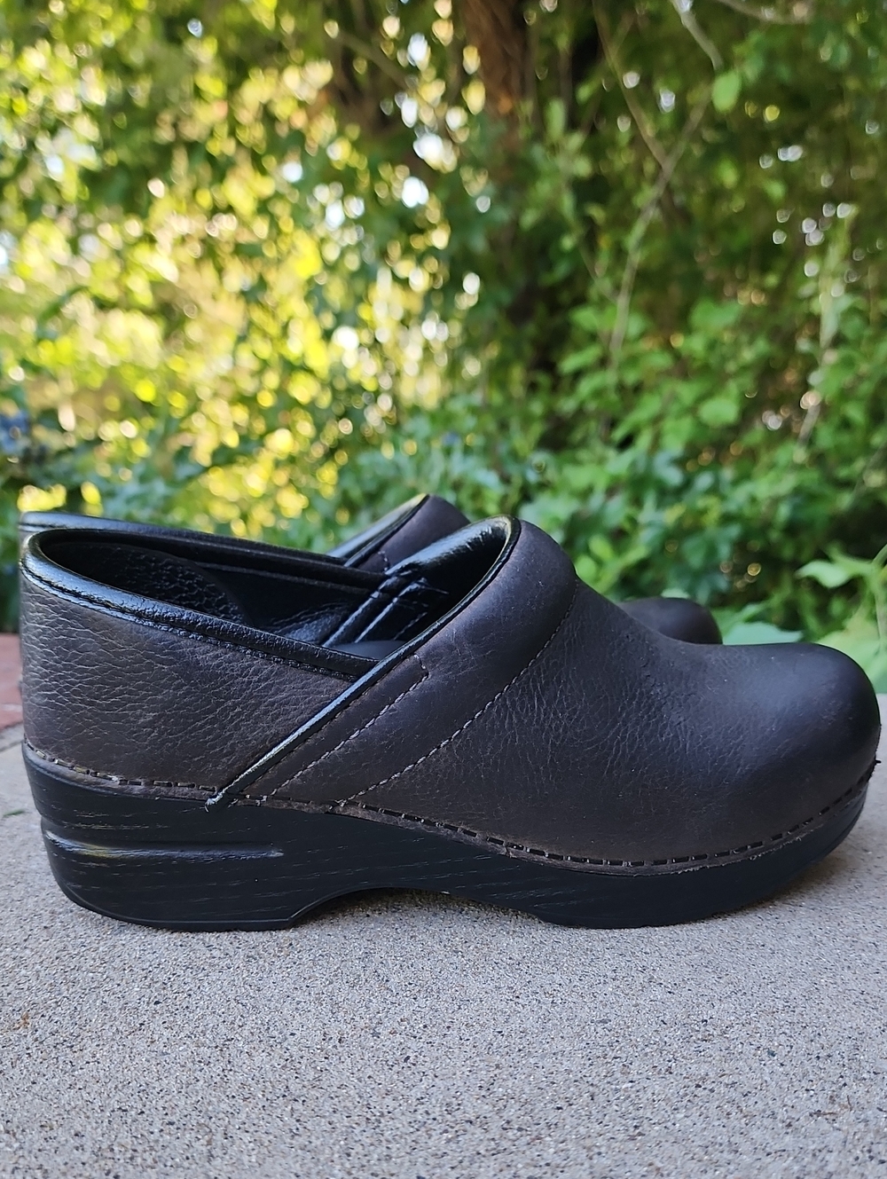 Dansko Dark Brown Leather Slip-On Clogs - Picture 3 of 17
